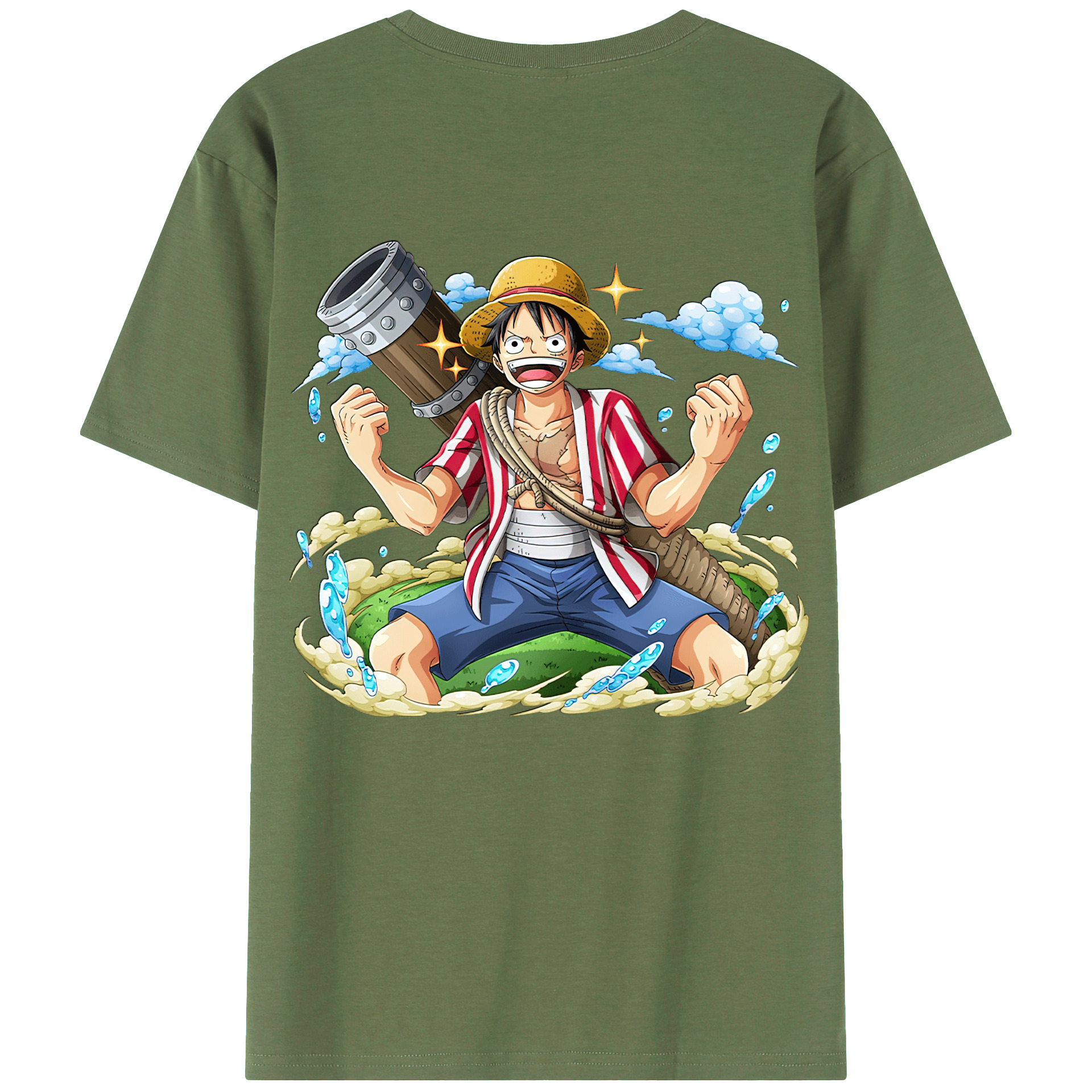 ワンピース モンキー・D・ルフィ ONE PIECE Monkey D. Luffy 綿100％ メンズ半袖Tシャツ（バックプリント） 通気性